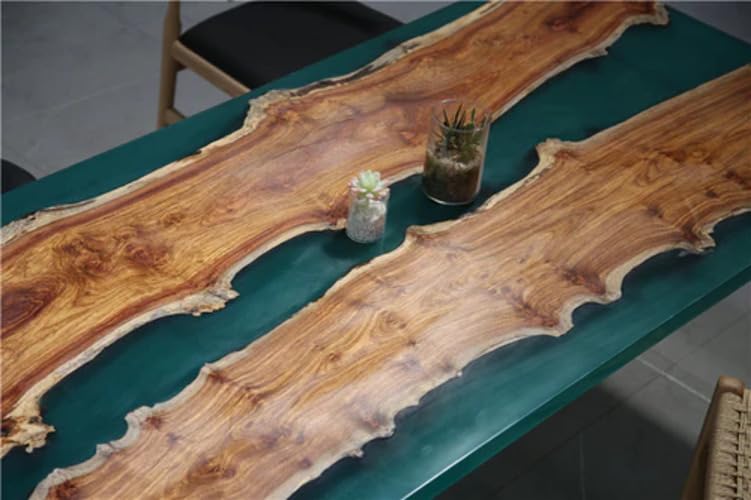 Green Epoxy Live Edge Wood Dining Table Q39844