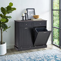 White Wooden Tilt Out Trash Cabinet with Hideaway Drawer and Bamboo Cutting Board K892
