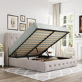 Full Size Lift Up Storage Bed with Wingback Headboard, Light Beige Z576