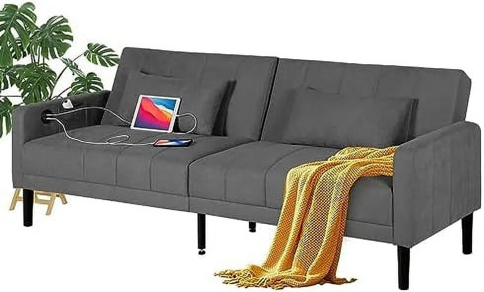 Modern Upholstered Tufted Convertible Folding Futon Sofa Bed with USB O687