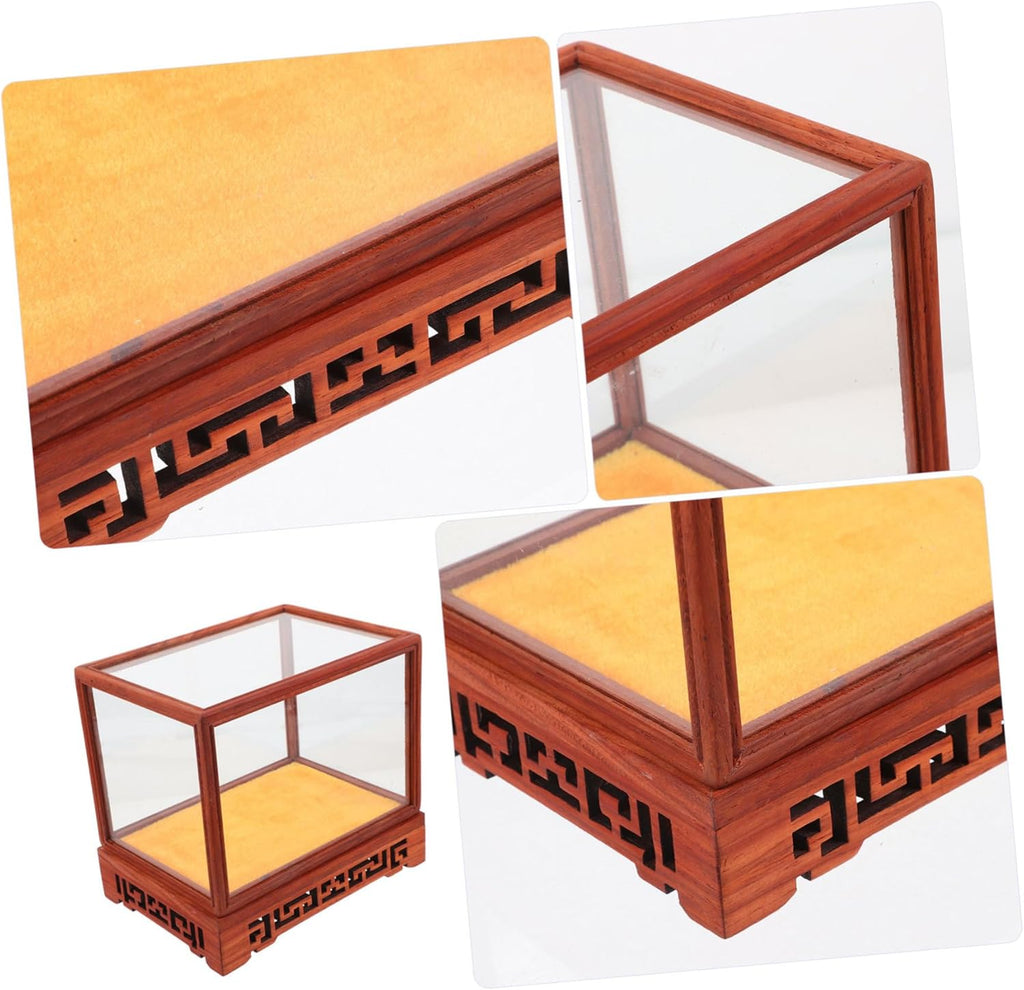Transparent Display Box Glass Dome Cloche with Wooden Base C77268