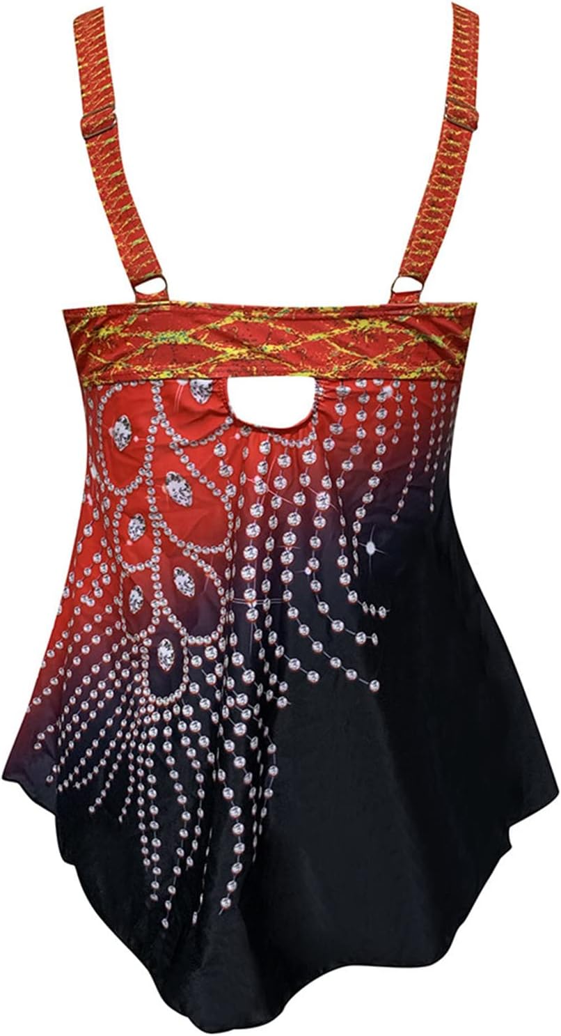 Red Tankini Swimsuits with Long Shorts I4776