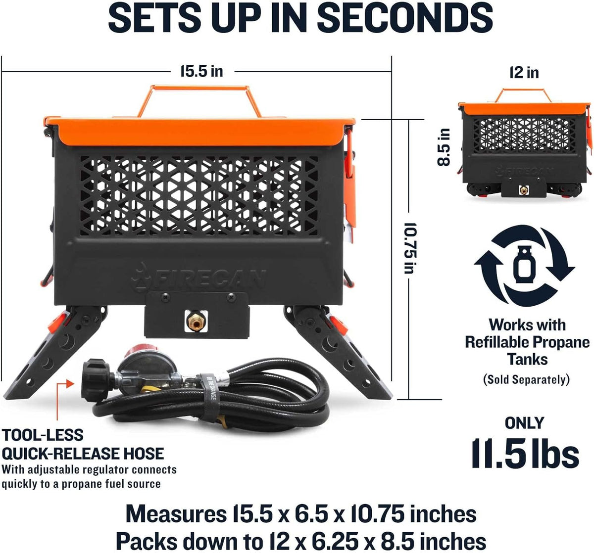 Portable Propane Fire Pit with Hose and Adjustable Regulator L719