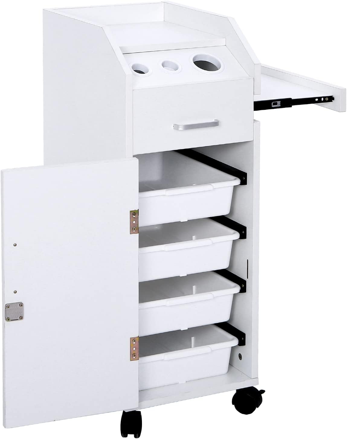 Rolling Hair Salon Storage Cart with Wheels & 3 Hair Dryer Holders & Drawers & Lock L5441