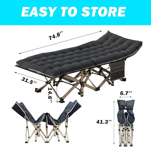 Oversize 31.5in Width Folding Camping Cot with Pad and Carry Bag S7263