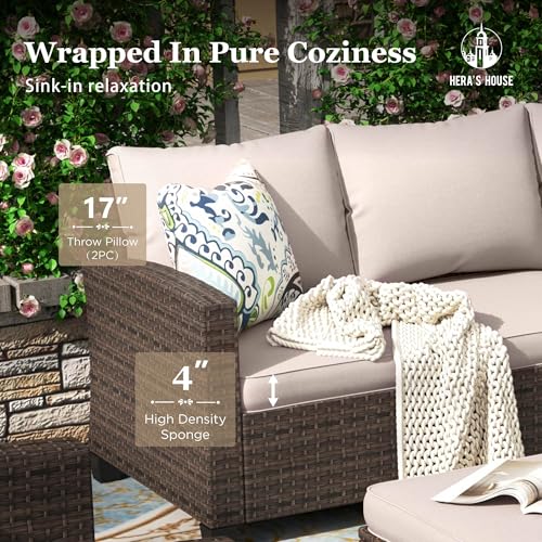 6 Pieces 7 Seats Wicker Patio Furniture Set with Fire Pit Table P28969