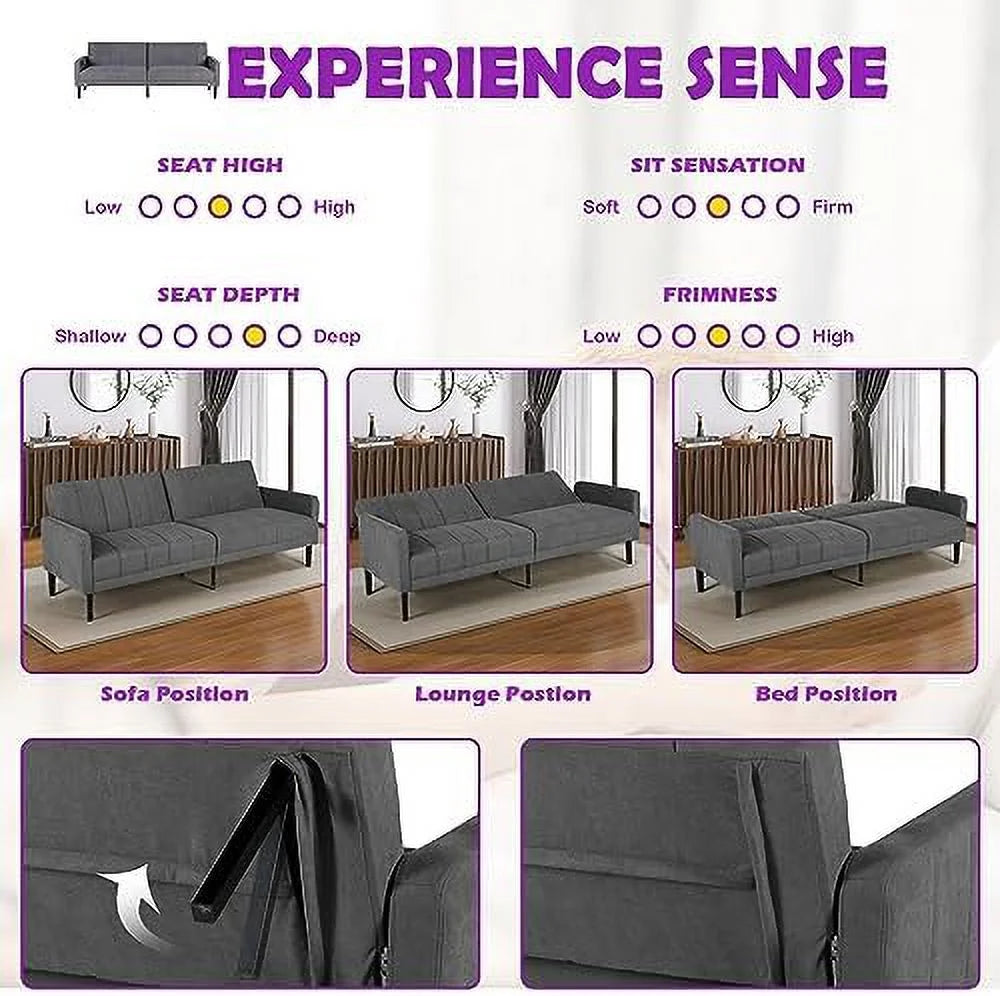 Modern Upholstered Tufted Convertible Folding Futon Sofa Bed with USB O687