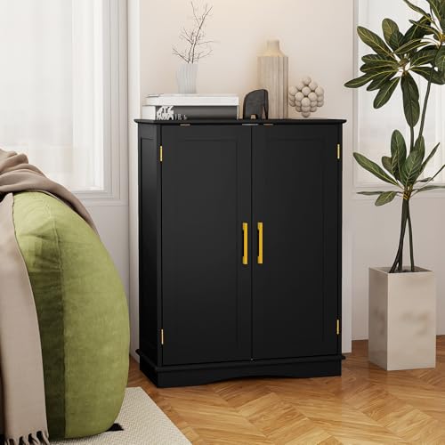 Black 31.5" H Floor Storage Cabinet with 2 Doors and Adjustable Shelves D768340
