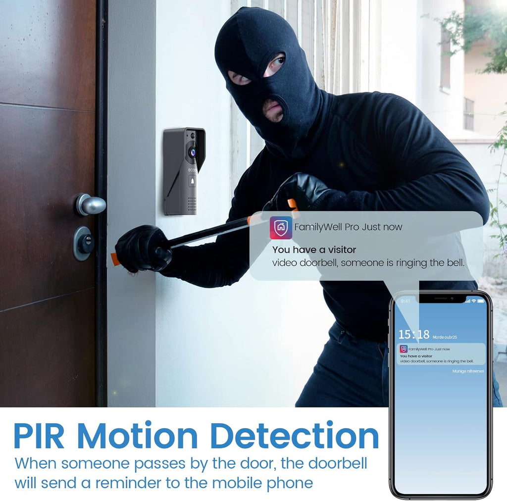 Video Doorbell Camera with Two-Way Audio, 1080P HD, PIR Motion Detection, Solar Energy M1247