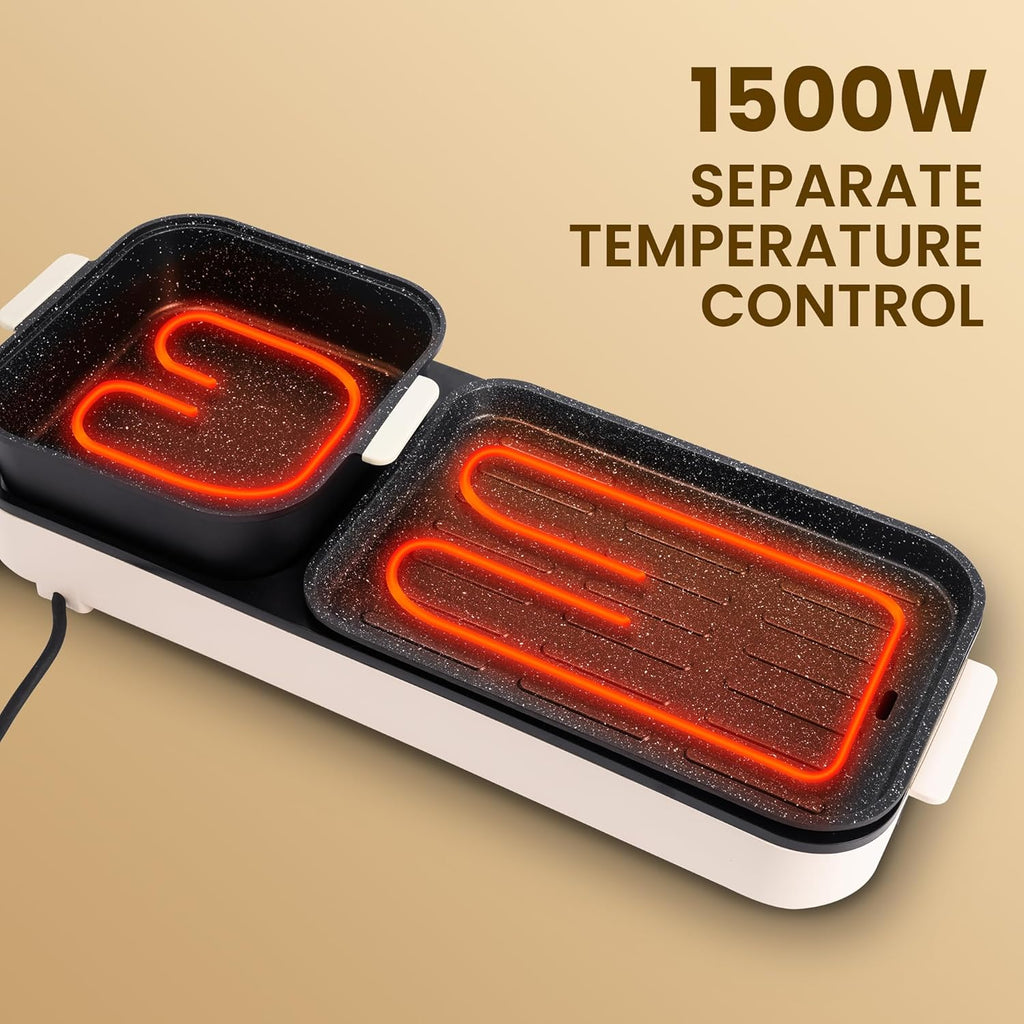 2 in 1 Electric Hot Pot with Grill, Non-Stick Removable Plate H48096