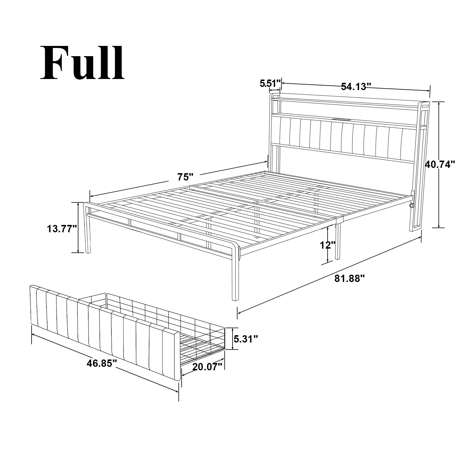 Black Full Bed Frame with Storage Headboard and Drawers W203