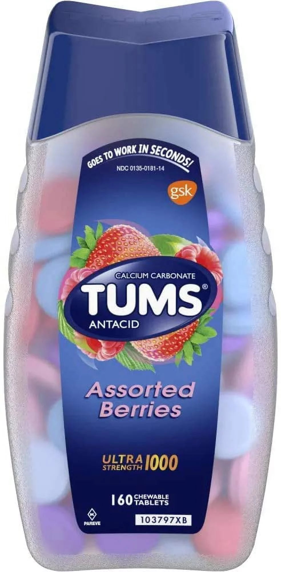 Chewable Tablets, Assorted Berries - 160 Ea (Pack of 3) Z52207