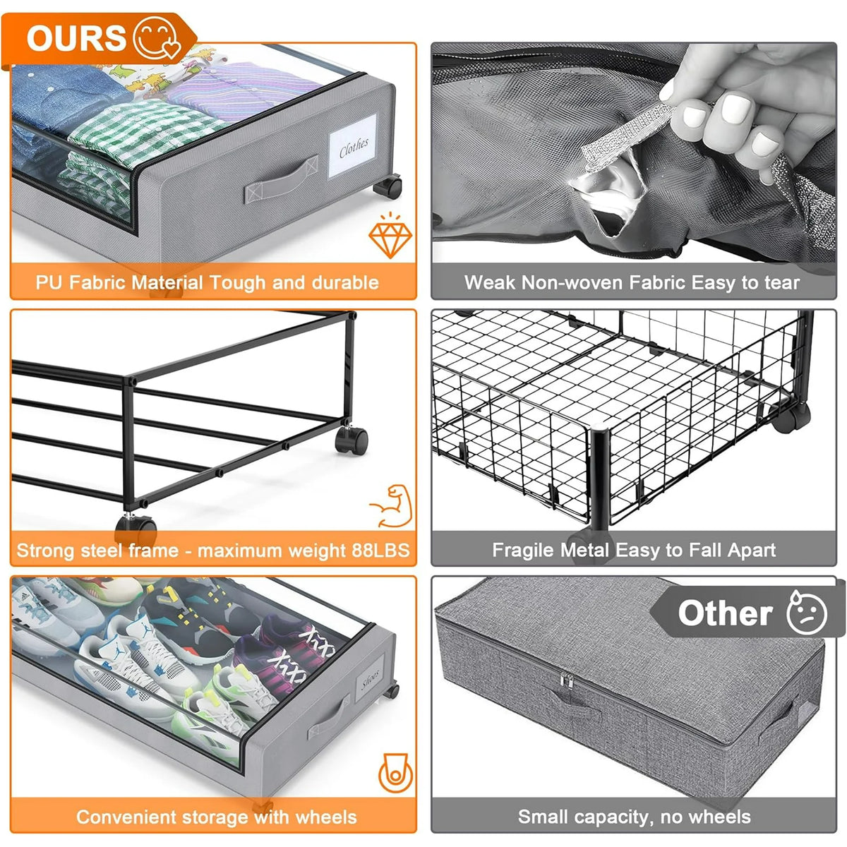 4-Pack 60L Under Bed Storage Bins with Wheels and Clear Lids (Gray) U112
