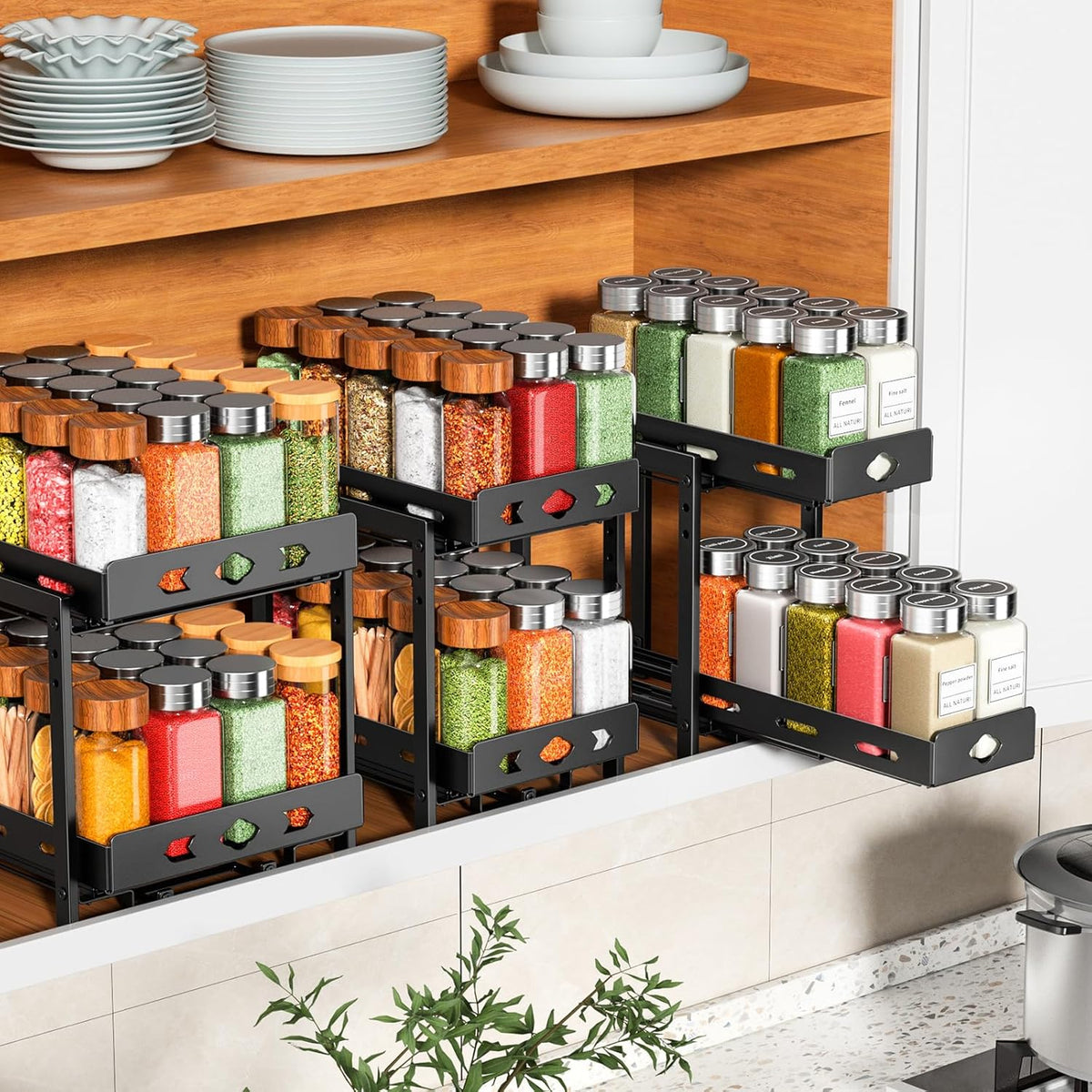 2-Tier Heavy Duty Slide Out Spice Rack, Black V689215