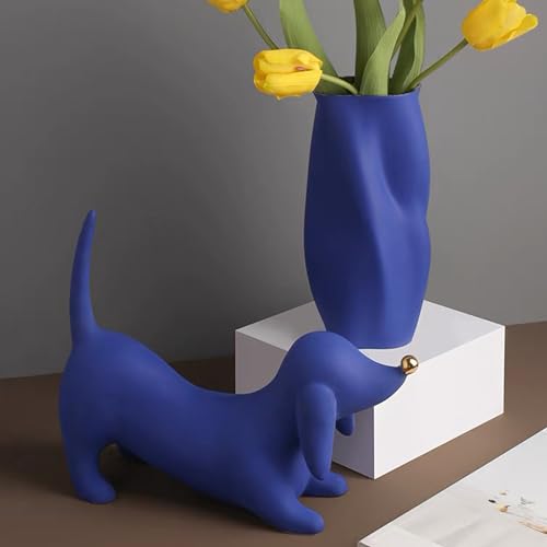 Ceramic Dachshund Dog Figurine 28x22cm Silver G4577