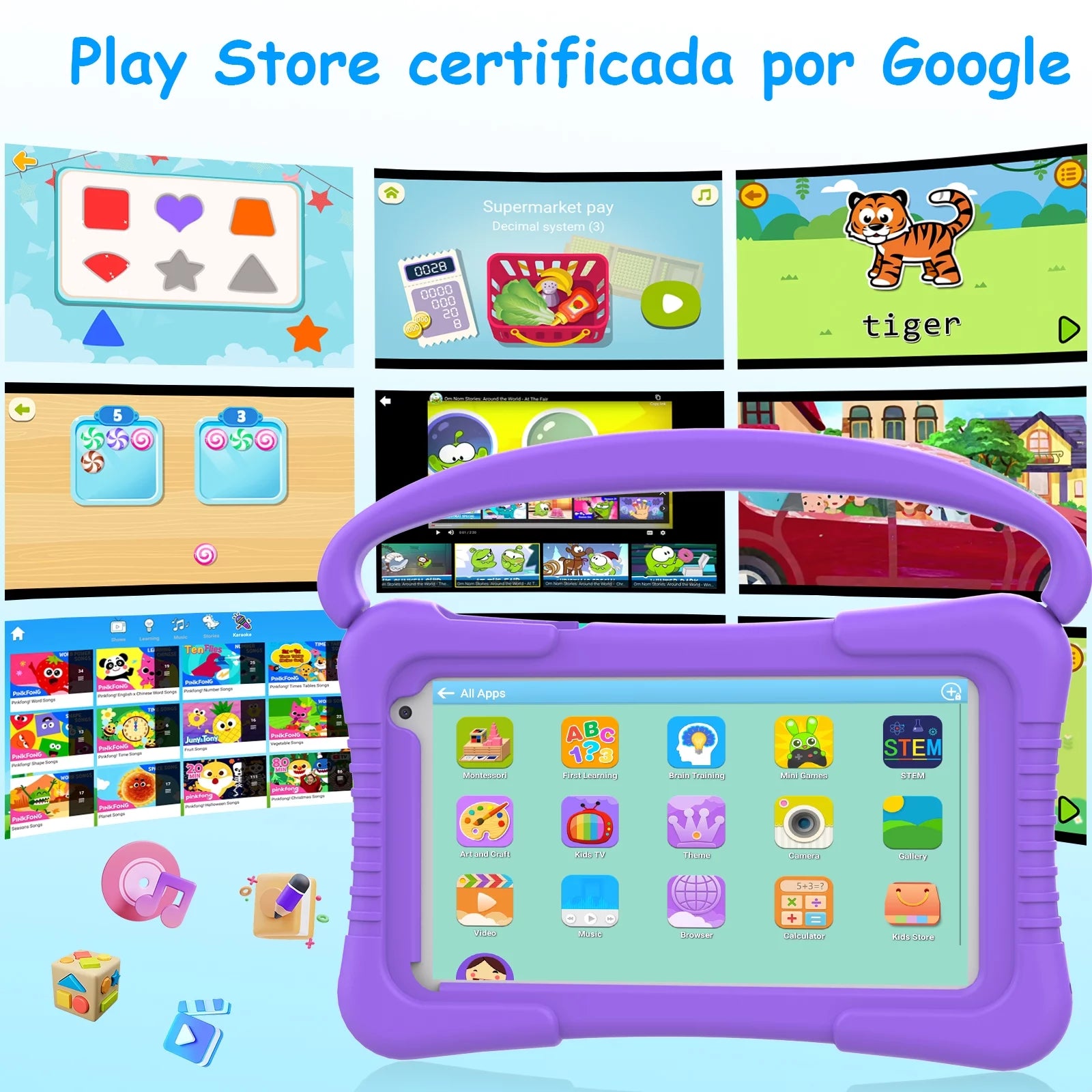 Purple 7 inch Android 11 Tablet with Silicone Case P337
