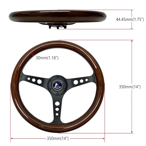 14" Wood Grain Steering Wheel with Horn Button 6 bolts V358751