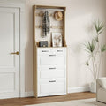 Rustic White Wooden Hall Tree with 5 Coat Hooks and 2 Shoes Cabinets J453726