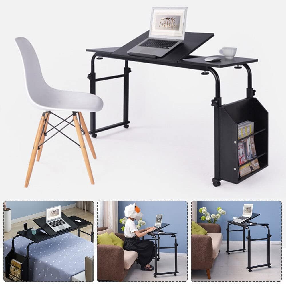 Adjustable Height Length Overbed Table with Wheels and Tilt Tabletop M435