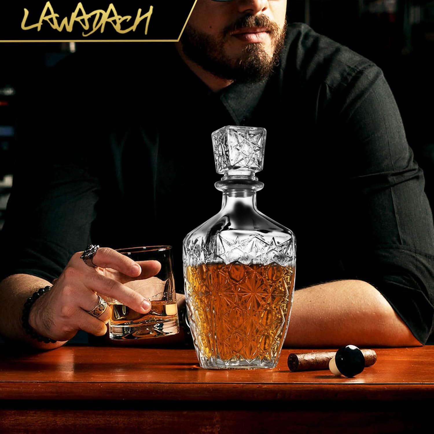 Glass Whiskey Decanter Set of 3 (28oz*2, 31oz*1) I854