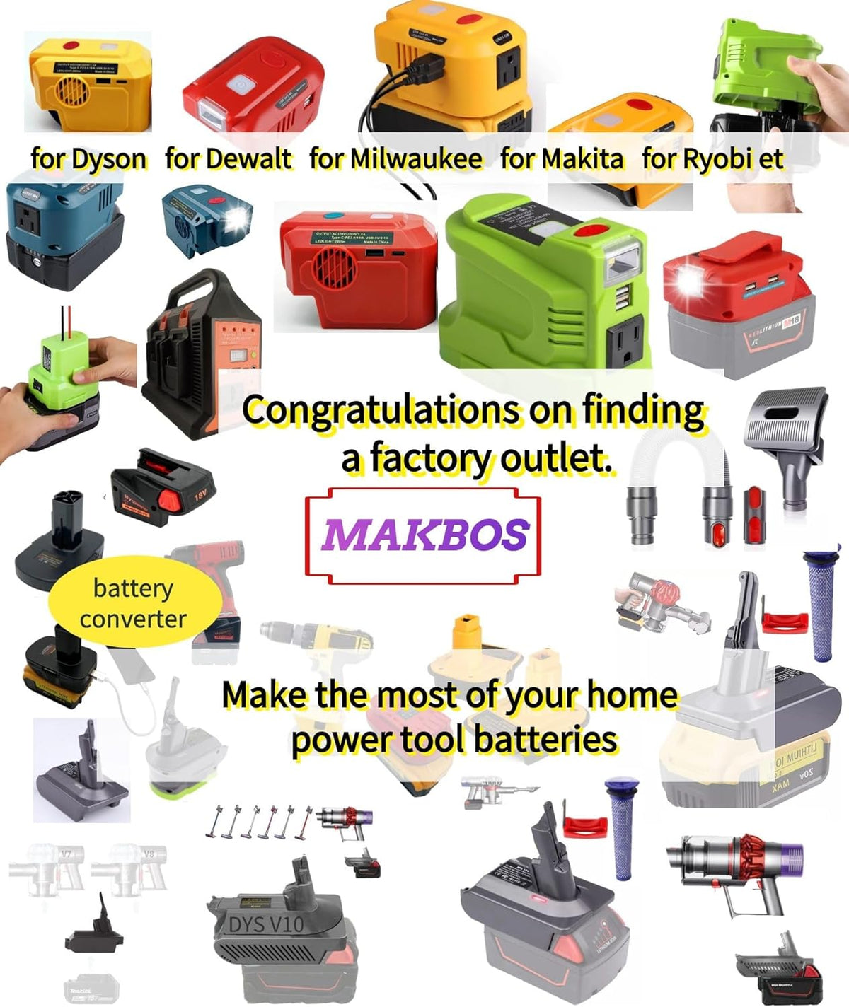 150 Watt Powered Inverter Generator, 18V DC to AC 110V 120V, for 18 Volt Lithium Battery USB Charger Adapter, with LED Light I5230