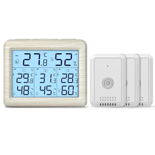 White Wireless Digital Hygrometer Thermometer with 3 Sensors D196