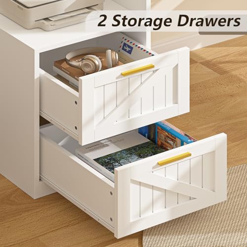 63" L Shaped Executive Desk with Drawers & Storage Shelf, Antique White E395946