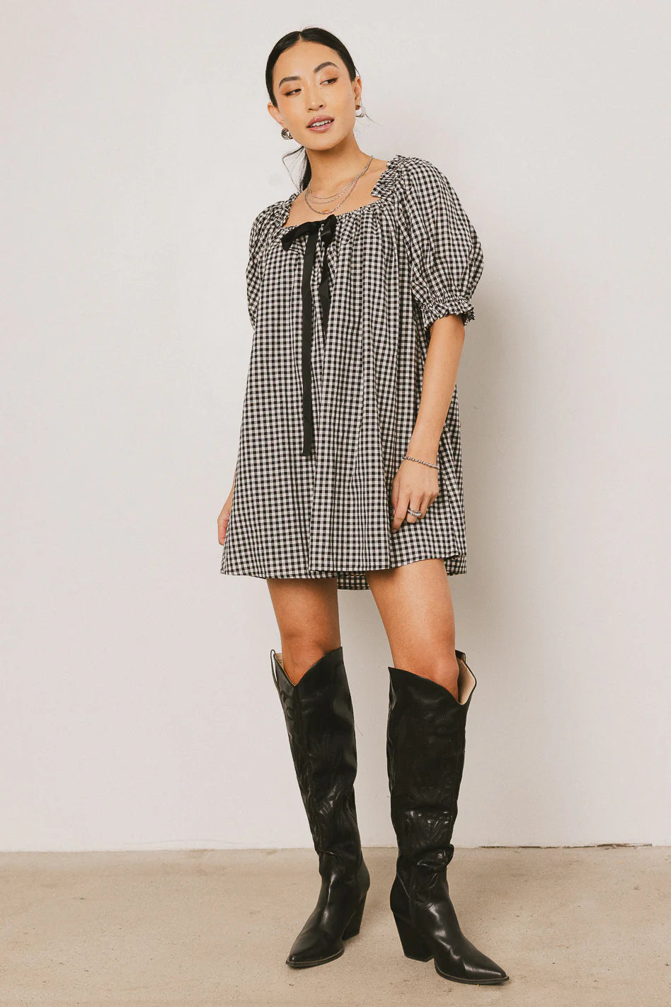 Black Gingham Mini Dress S660