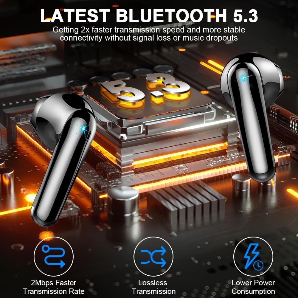 Wireless Earbuds Bluetooth 5.3 50H Playback Hi-Fi Stereo 4 ENC Mics LED Display Charging Case IP7 Waterproof I9082