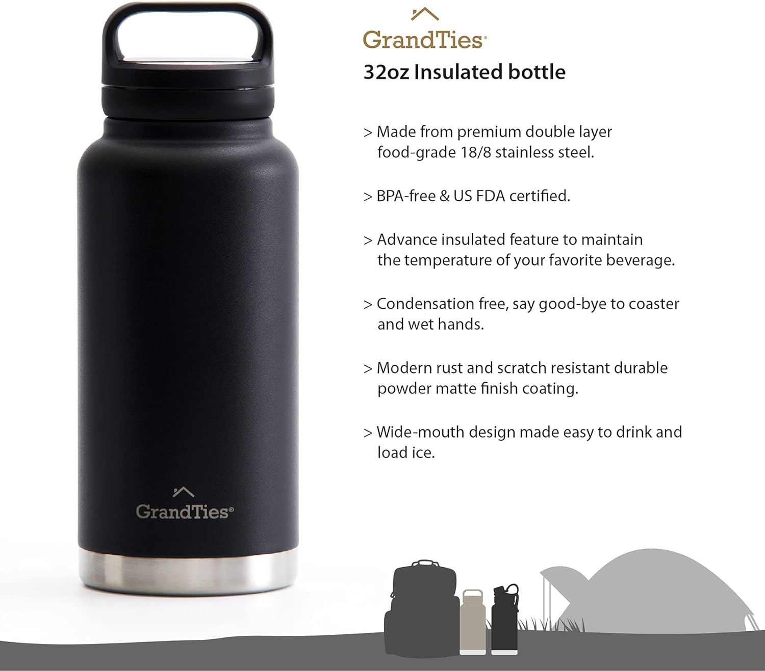 2 Lids Stainless Steel Water Bottles Vacuum Insulated Reusable BPA-Free Metal Canteen Z100