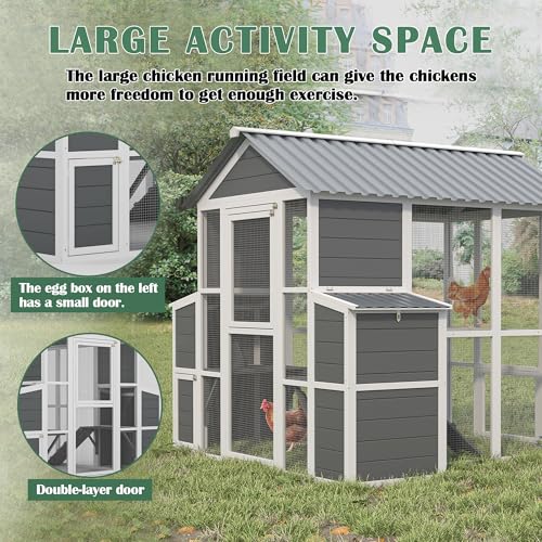 Large Wooden Chicken Coop with 2 Nesting Boxes and Ramp (80"×82"×69") M39237