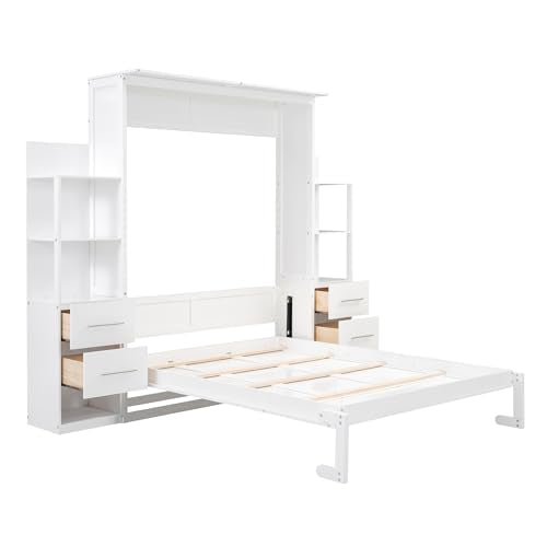 Gray Queen Size Wood Murphy Bed with LED Lights T81394