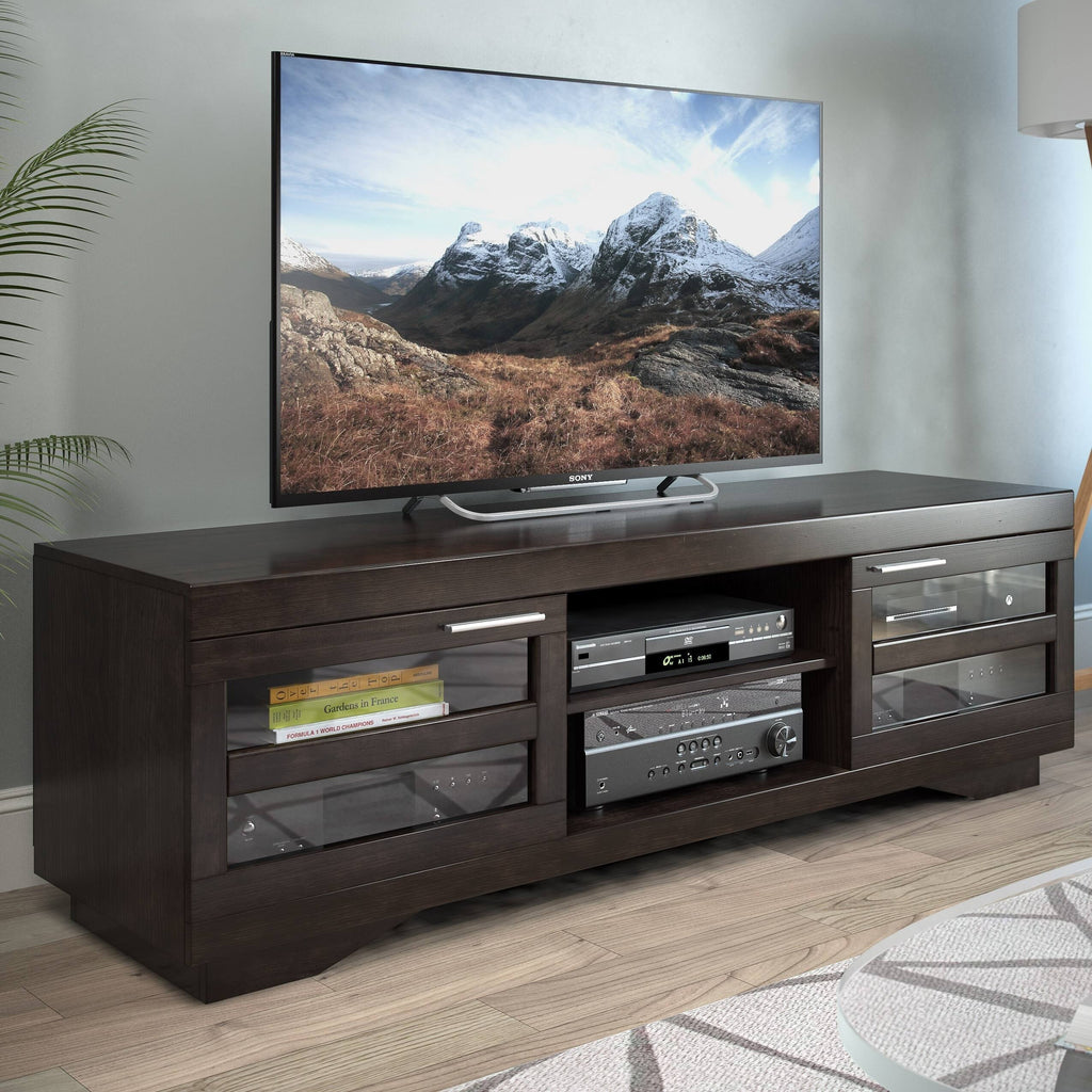 Mocha Black 66-Inch Wood Veneer TV Bench Y36159