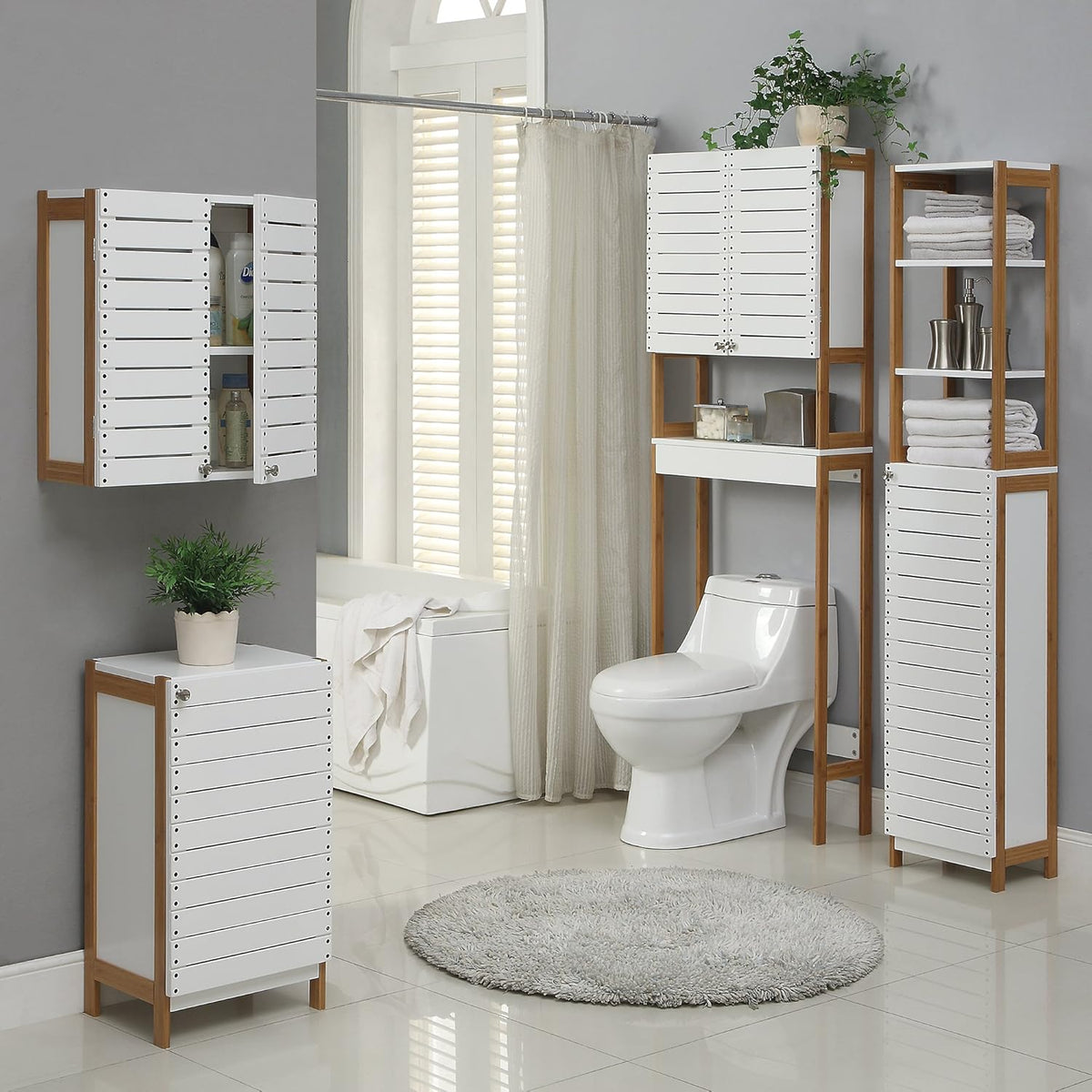 White Bamboo 3 Shelf Over The Toilet Cabinet H73992