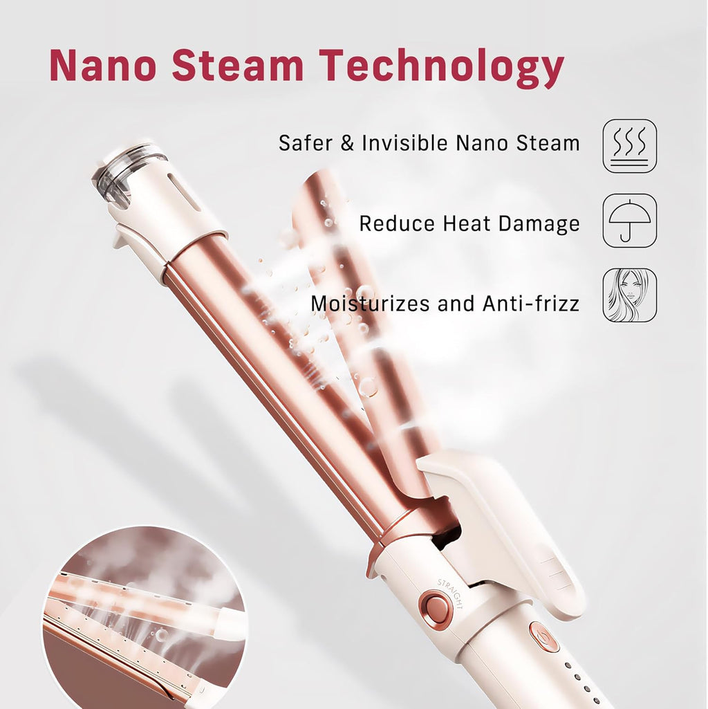 2-in-1 Curler Iron and Steam Hair Straightener, 1" Ceramic Hair Curling Wand X29291
