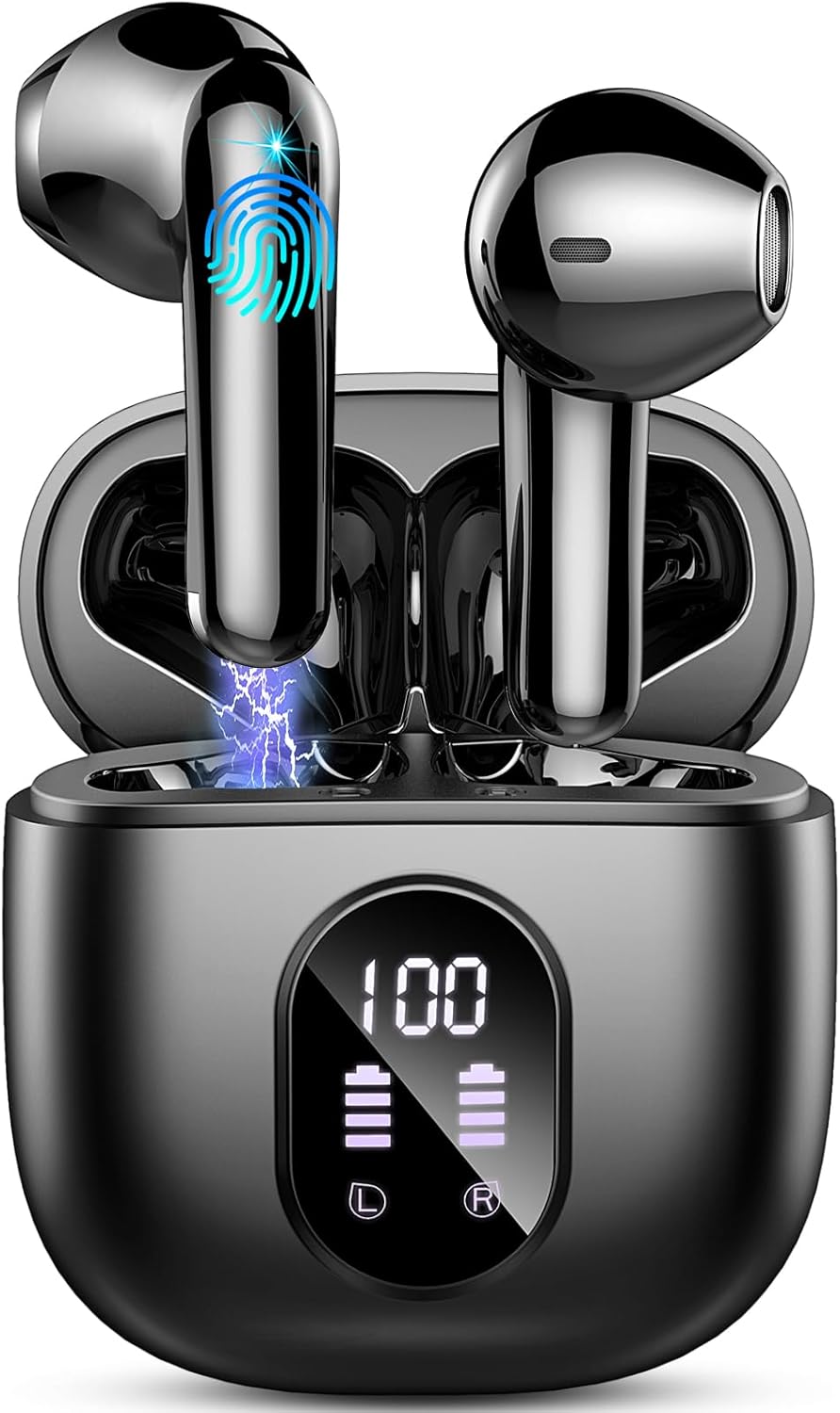 Wireless Earbuds Bluetooth 5.3 50H Playback Hi-Fi Stereo 4 ENC Mics LED Display Charging Case IP7 Waterproof I9082
