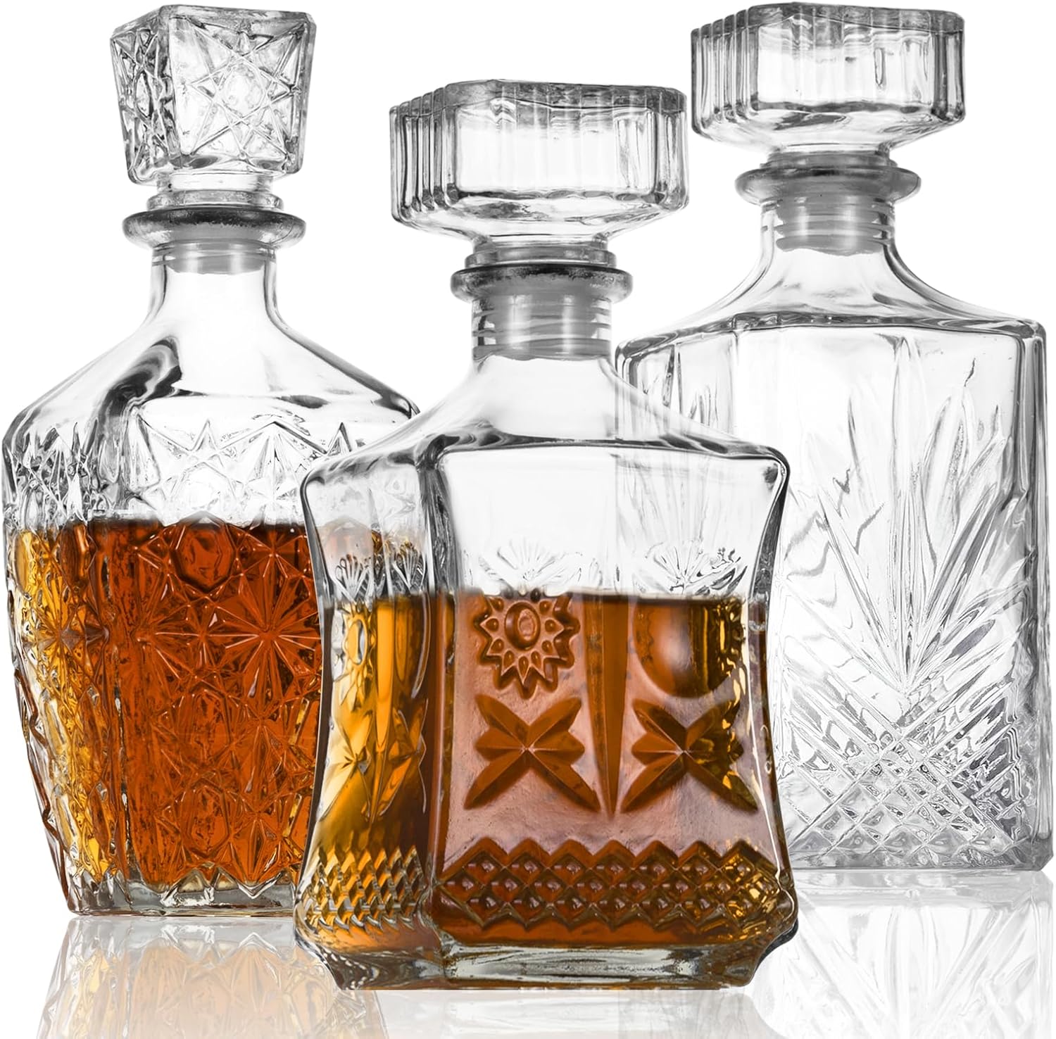 Glass Whiskey Decanter Set of 3 (28oz*2, 31oz*1) I854