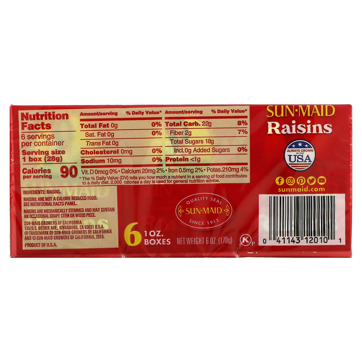 6 Boxes 1 oz Sun-Dried Raisins T924620