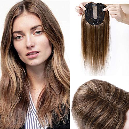 Silk Base Remy Human Hair Topper with 4 Clips T872