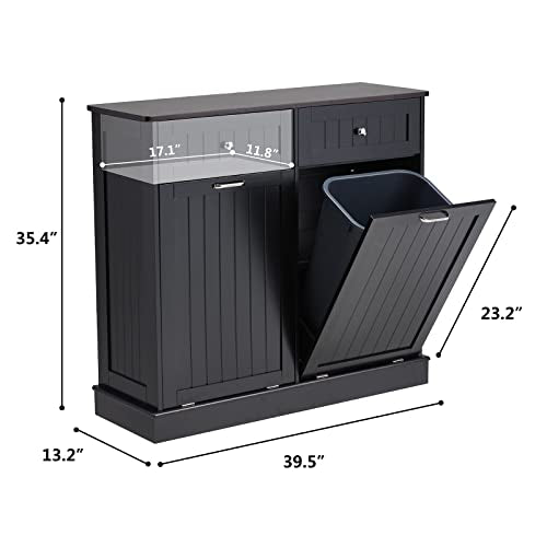 White Wooden Tilt Out Trash Cabinet with Hideaway Drawer and Bamboo Cutting Board K892