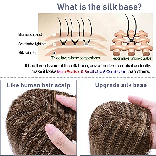 Silk Base Remy Human Hair Topper with 4 Clips T872