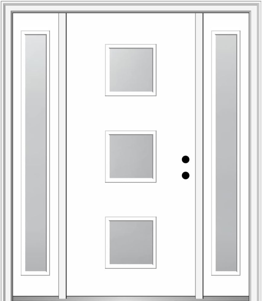 60" x 80" Fiberglass Smooth Primed Frosted Glass Prehung Front Door with Two Sidelites F910391