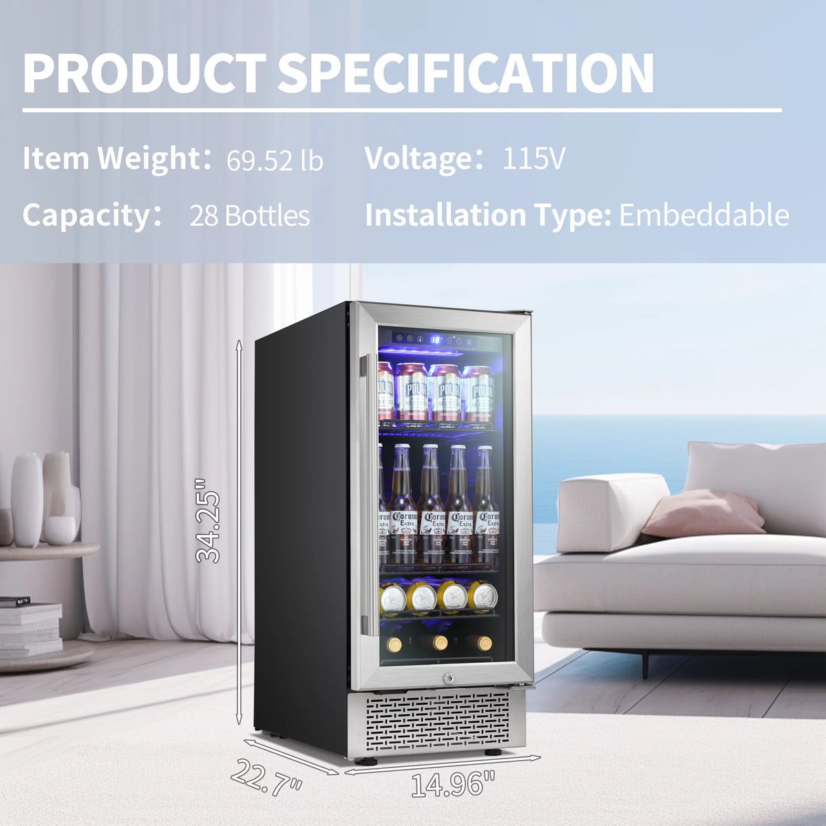 15 inch Beverage Refrigerator with Clear Glass Door G58021