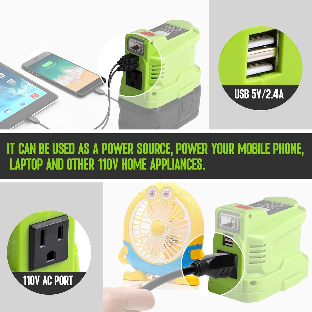 150 Watt Powered Inverter Generator, 18V DC to AC 110V 120V, for 18 Volt Lithium Battery USB Charger Adapter, with LED Light I5230
