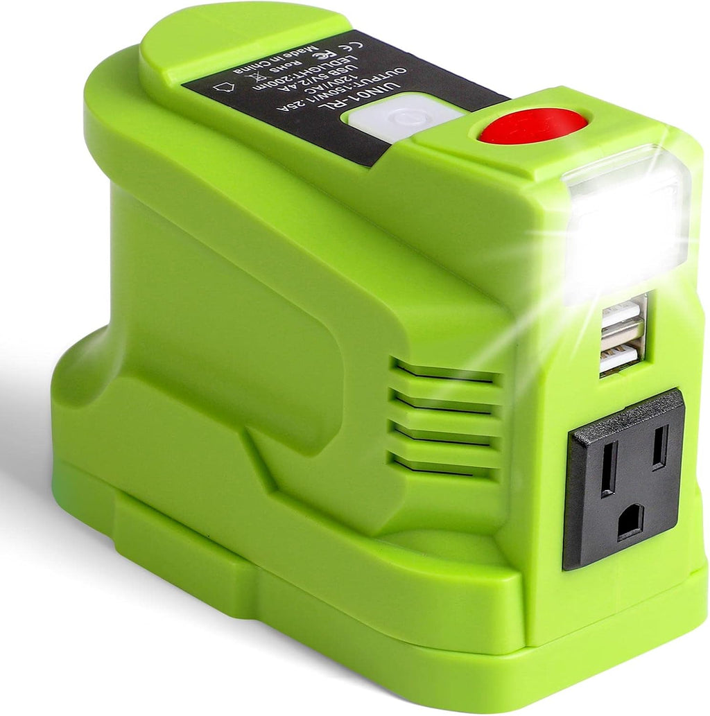 150 Watt Powered Inverter Generator, 18V DC to AC 110V 120V, for 18 Volt Lithium Battery USB Charger Adapter, with LED Light I5230