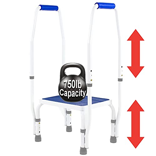 Modern White/Blue Height Adjustable Step Stool with Dual Handle Q55740