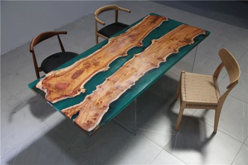 Green Epoxy Live Edge Wood Dining Table Q39844