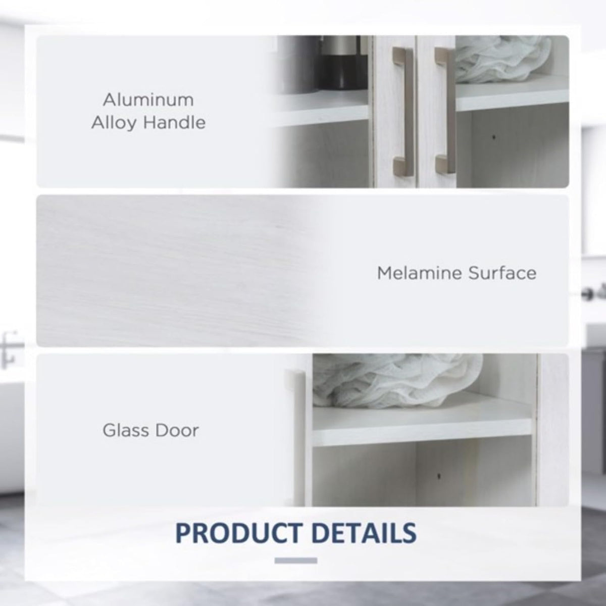 White Floor Bathroom Cabinet with Doors U53003