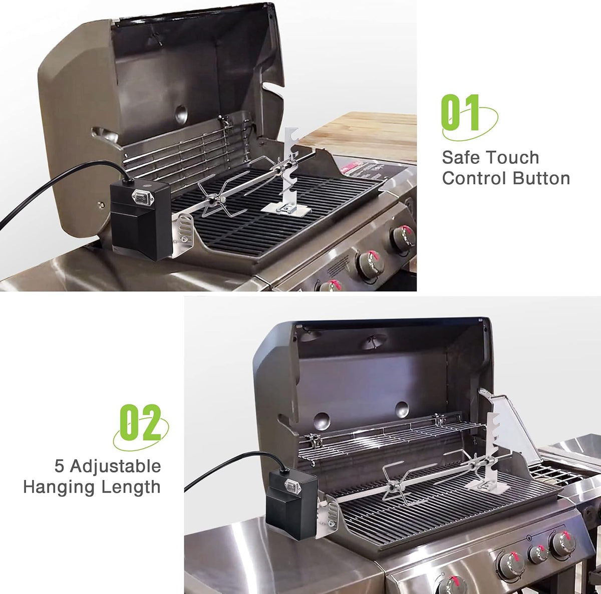 Universal Rotisserie Grill Kit with 120V 4W Motor, 28'' Spit Rod, 2 x 4 Forks L4929