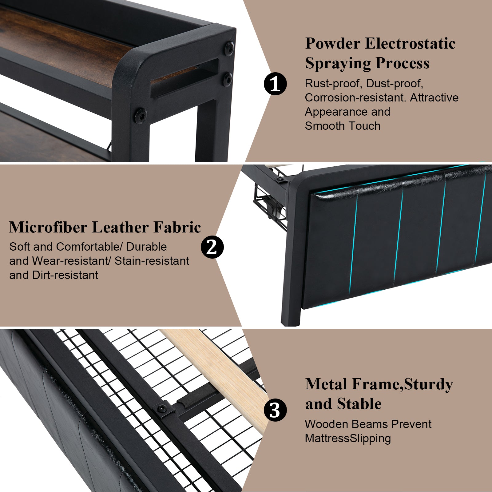 Black Full Bed Frame with Storage Headboard and Drawers W203